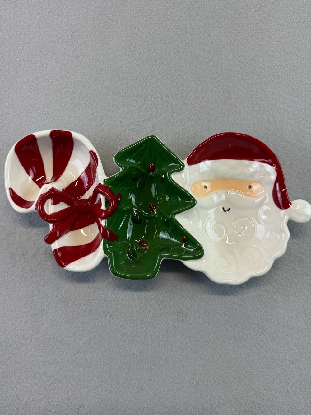 Mud Pie Festive Santa, Candy Cane & Tree Ceramic Serving Tray